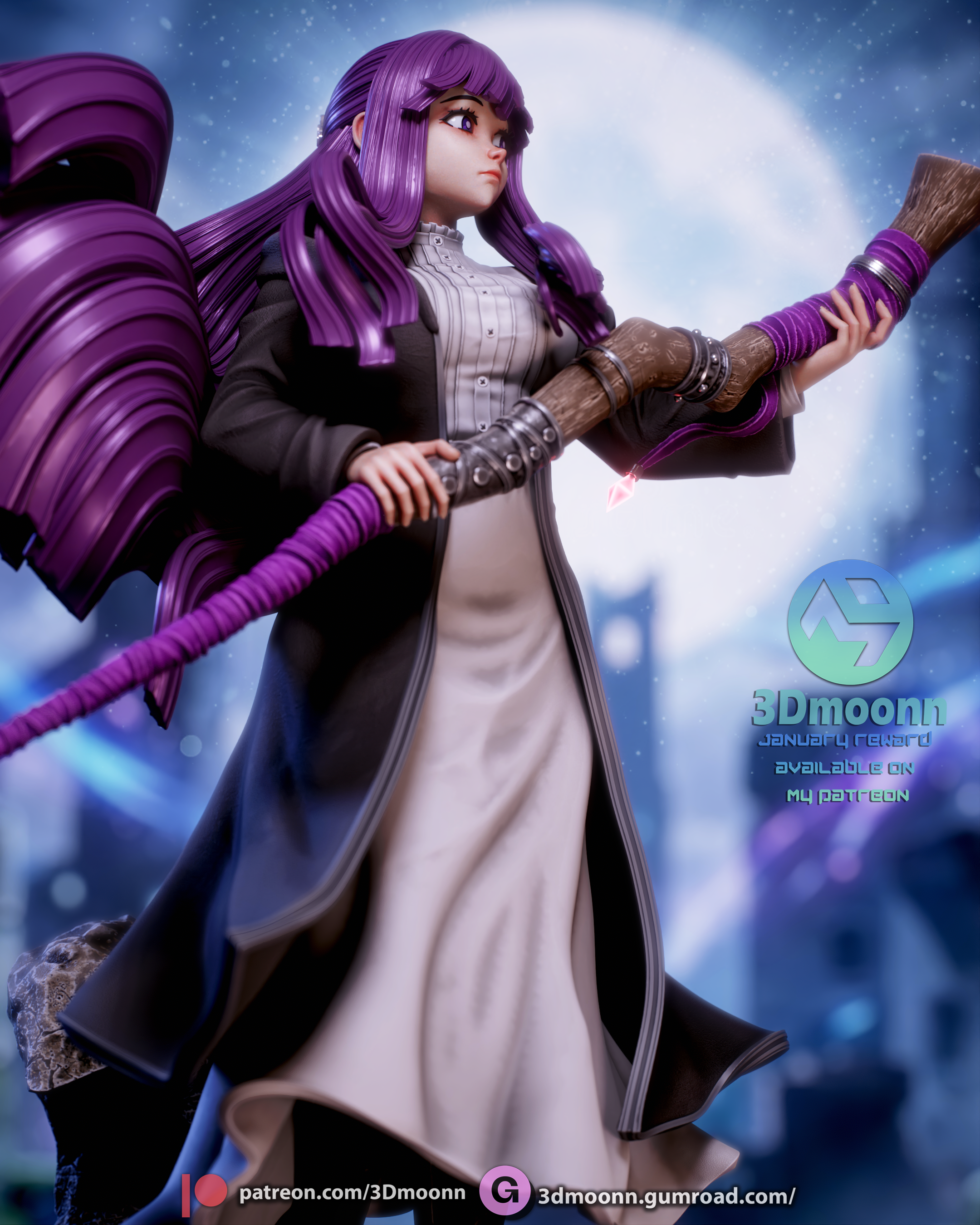 The Moonlit Mage | Maximum Detailed 12K 3D printed figure