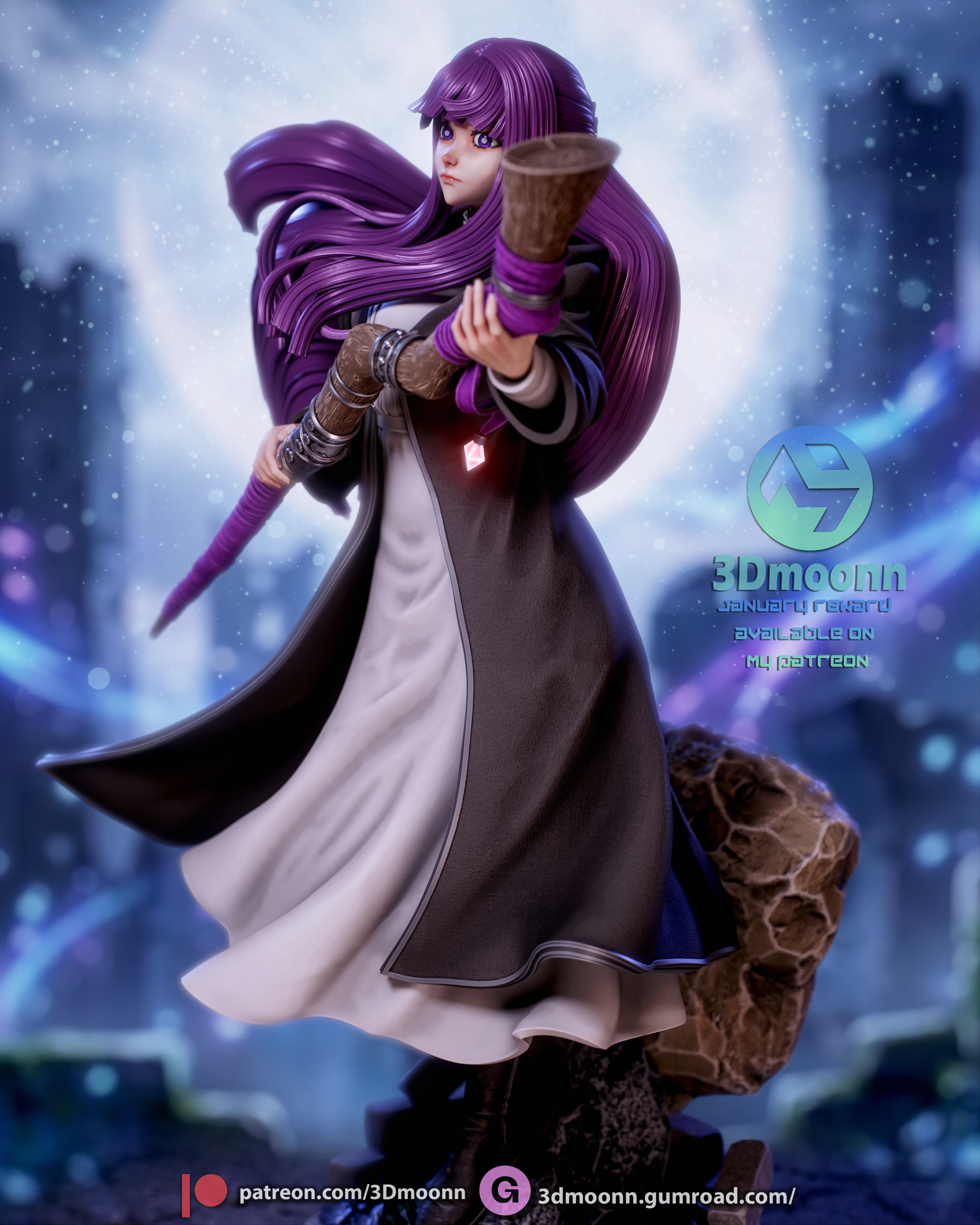 The Moonlit Mage | Maximum Detailed 12K 3D printed figure