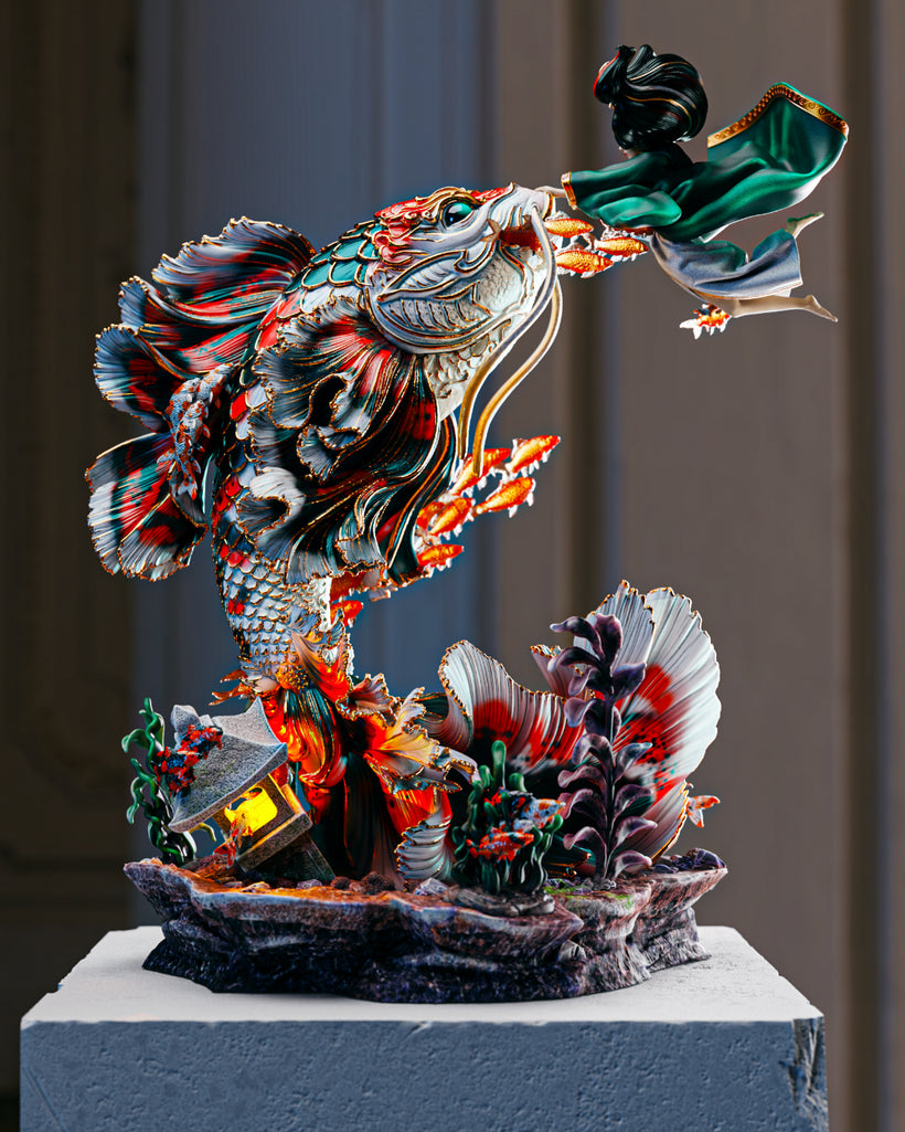 Tomoe & Koi Statue