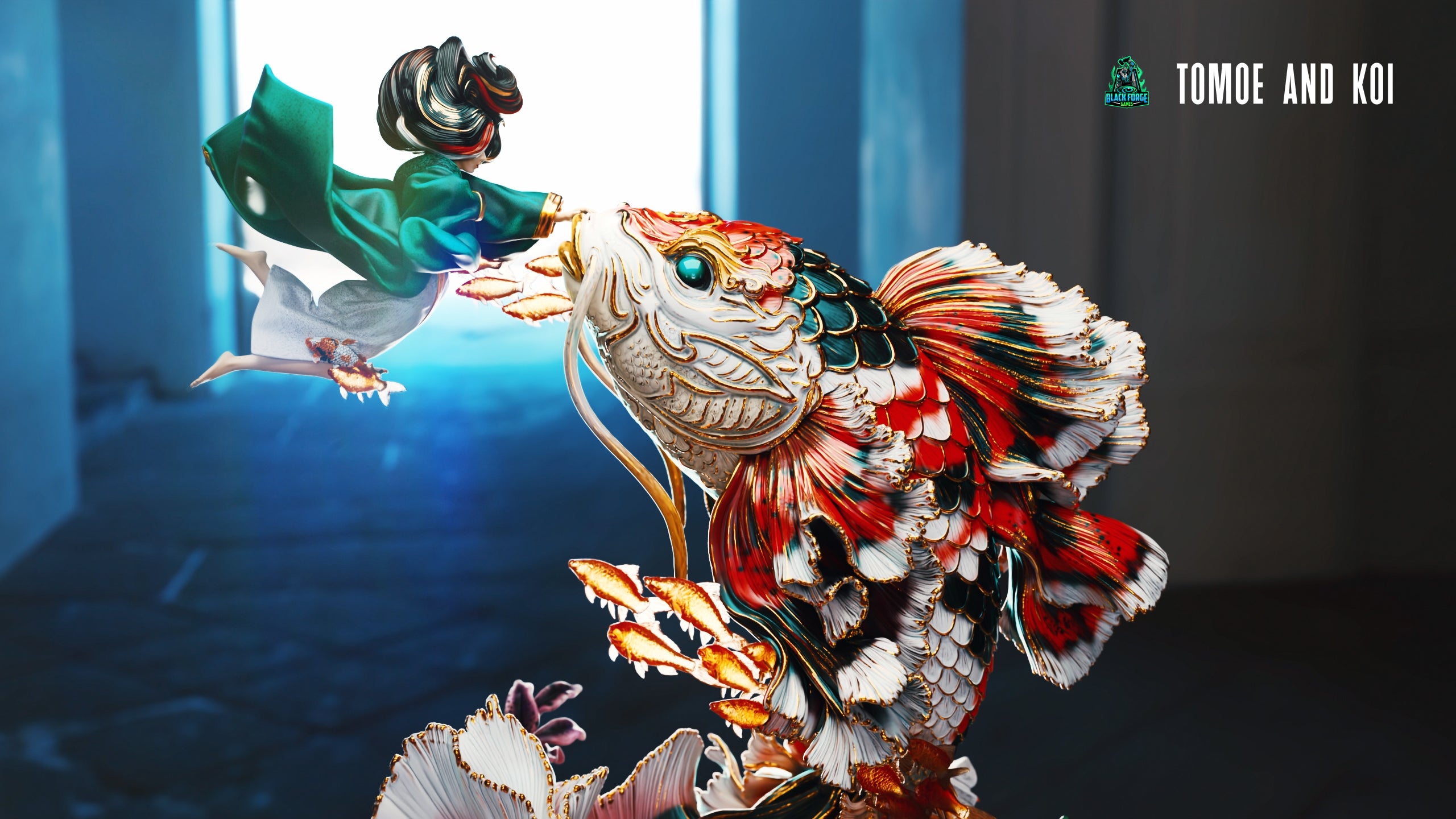 Tomoe & Koi Statue