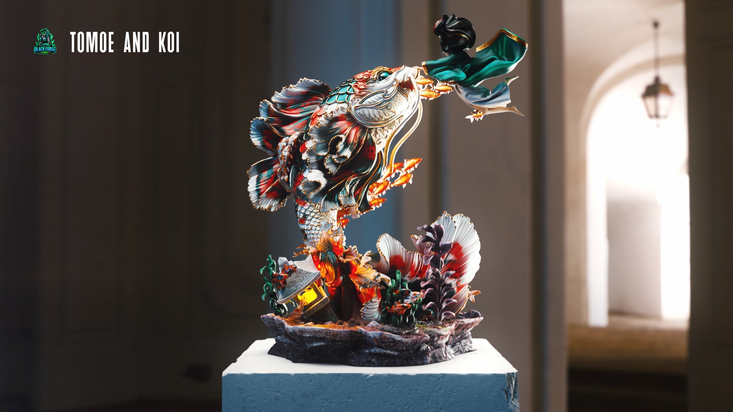 Tomoe & Koi Statue