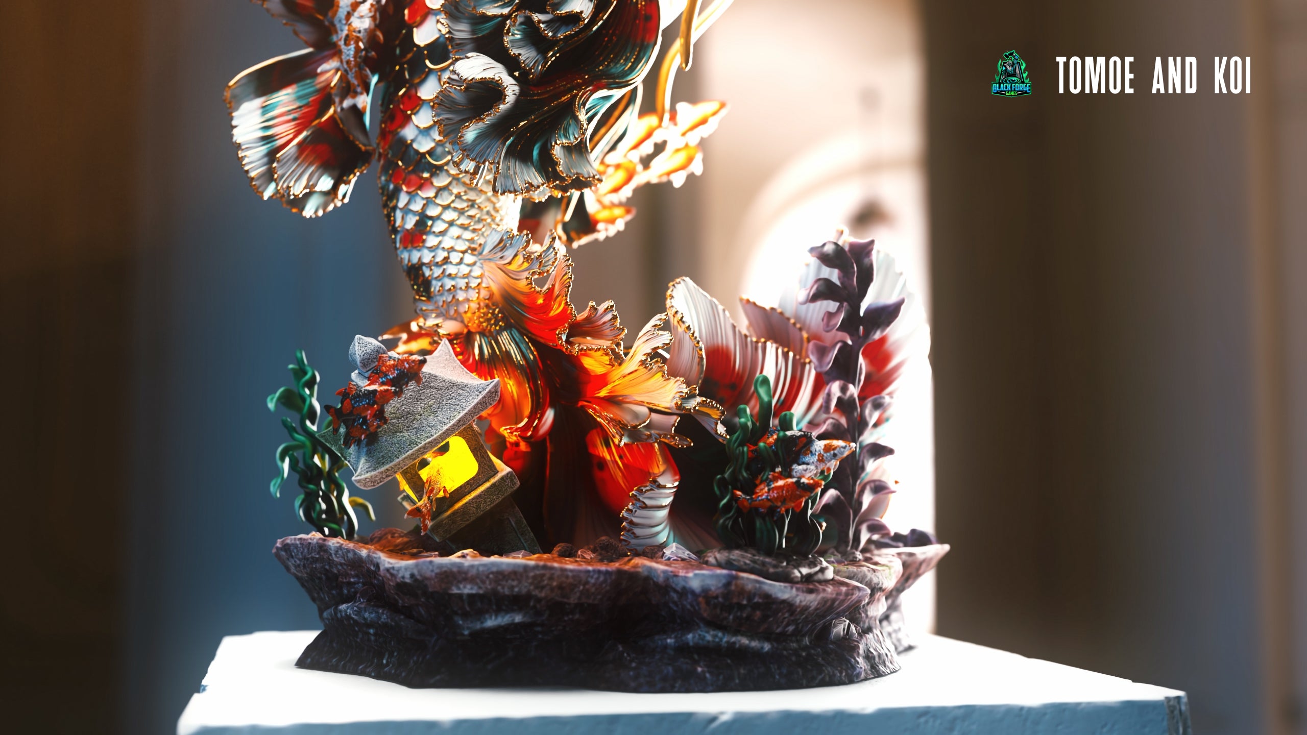 Tomoe & Koi Statue